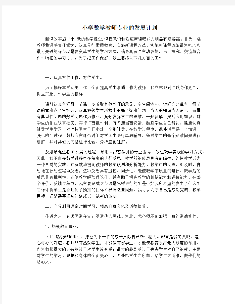 小学数学教师专业的发展计划