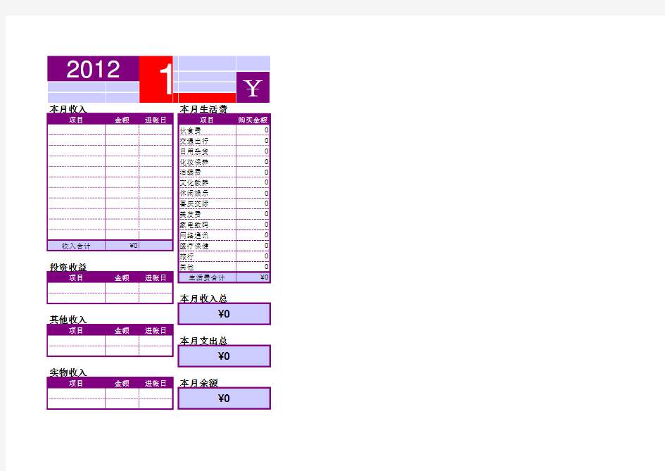 实用excel家庭记账模板