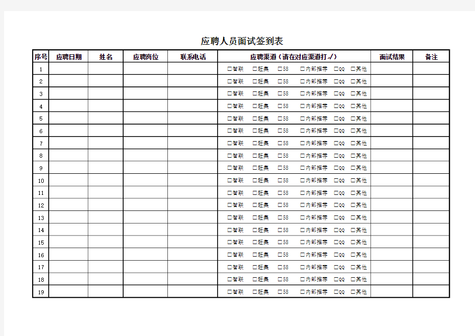 应聘人员面试签到表