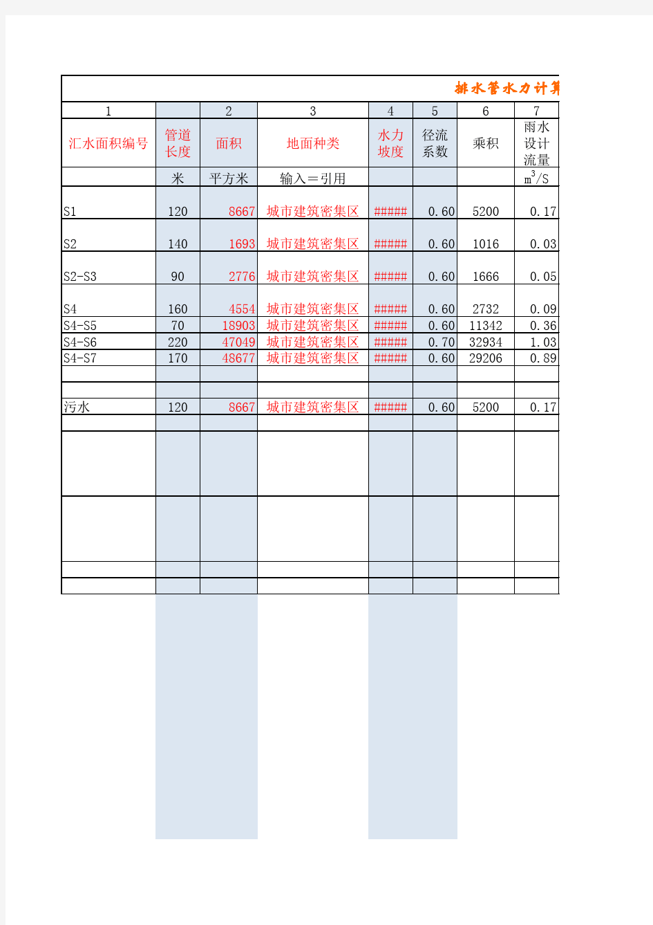 雨水水力计算表