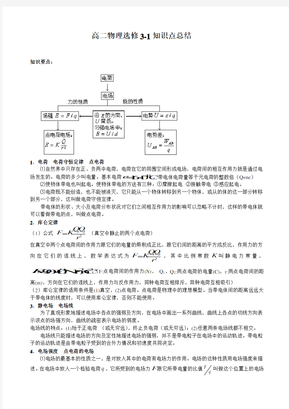 高二物理选修31知识点总结