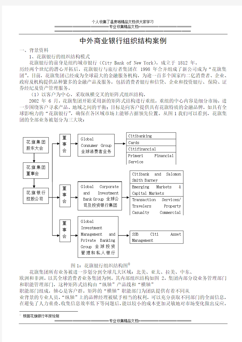 中外商业银行组织结构案例