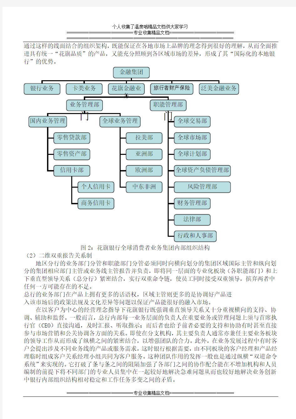 中外商业银行组织结构案例