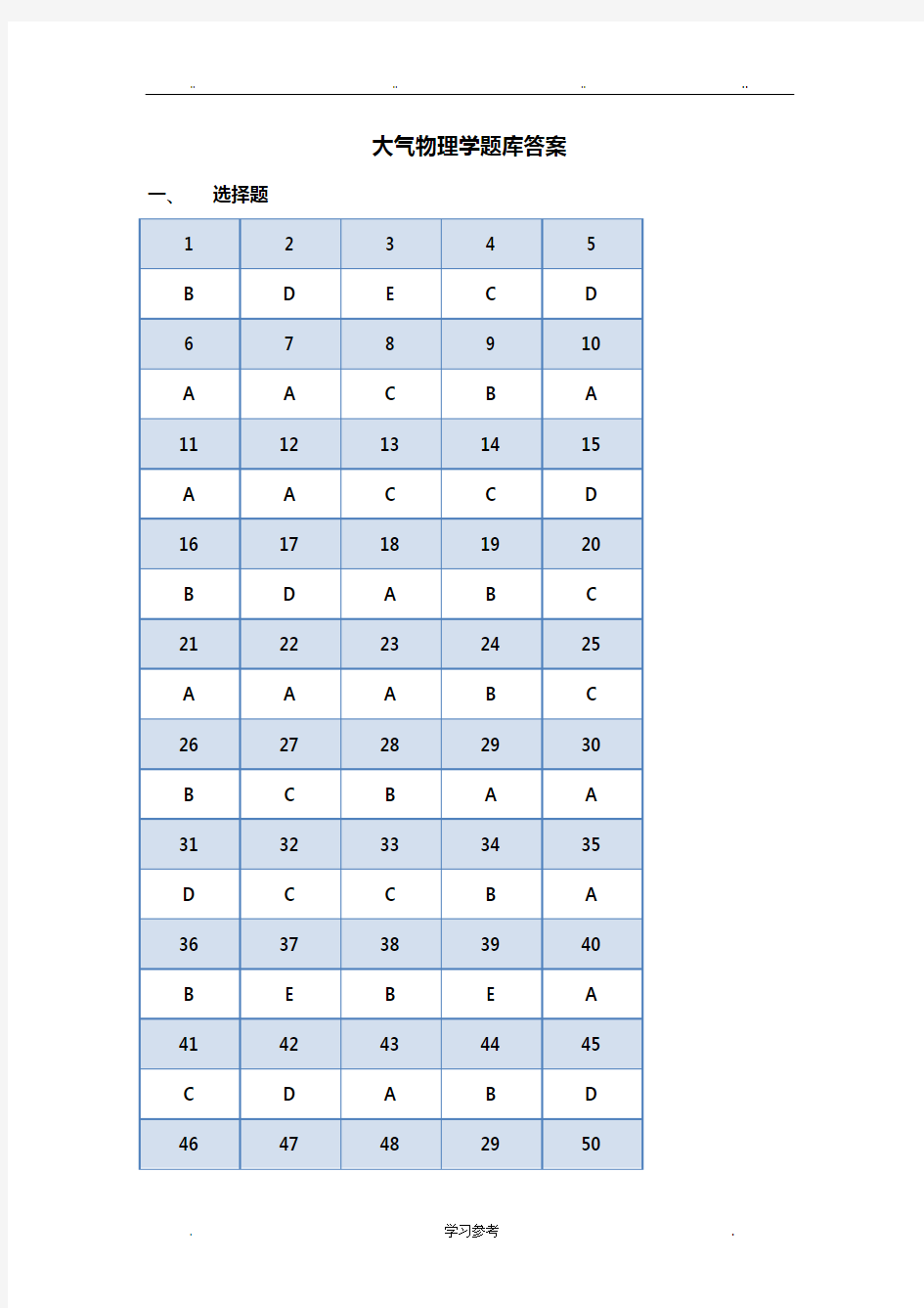 大气物理学题库_答案