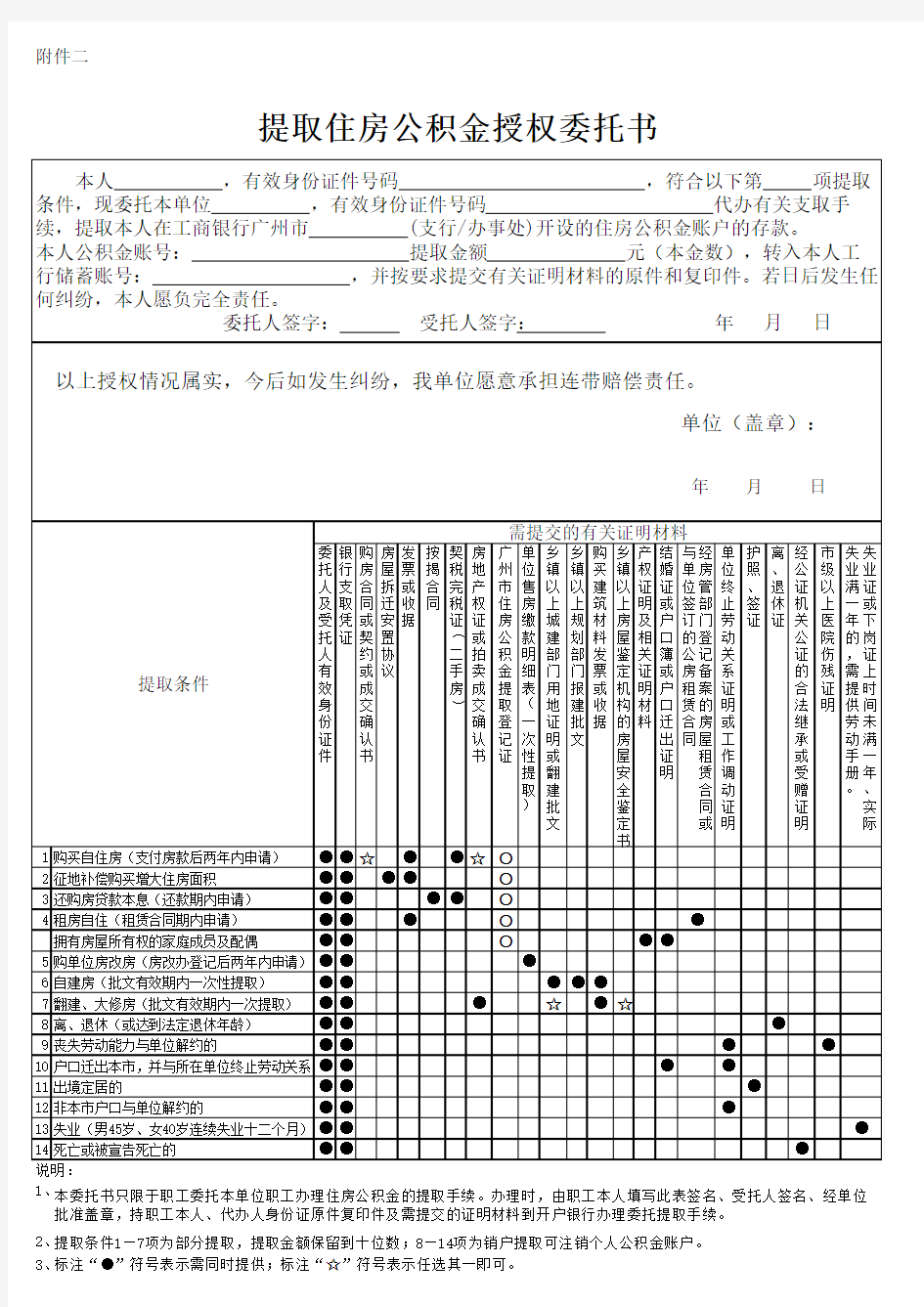 提取住房公积金授权委托书