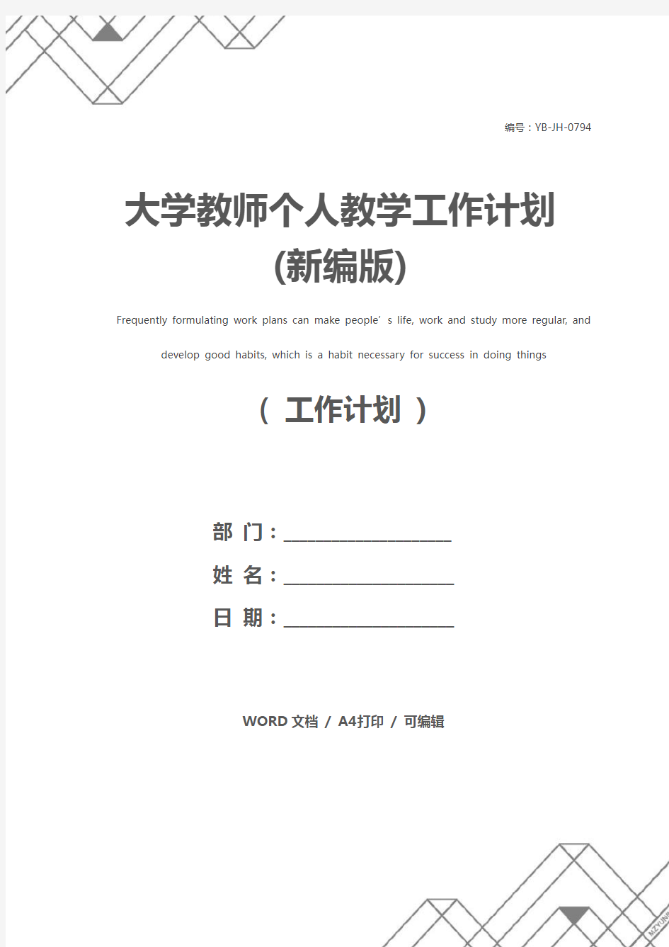 大学教师个人教学工作计划(新编版)