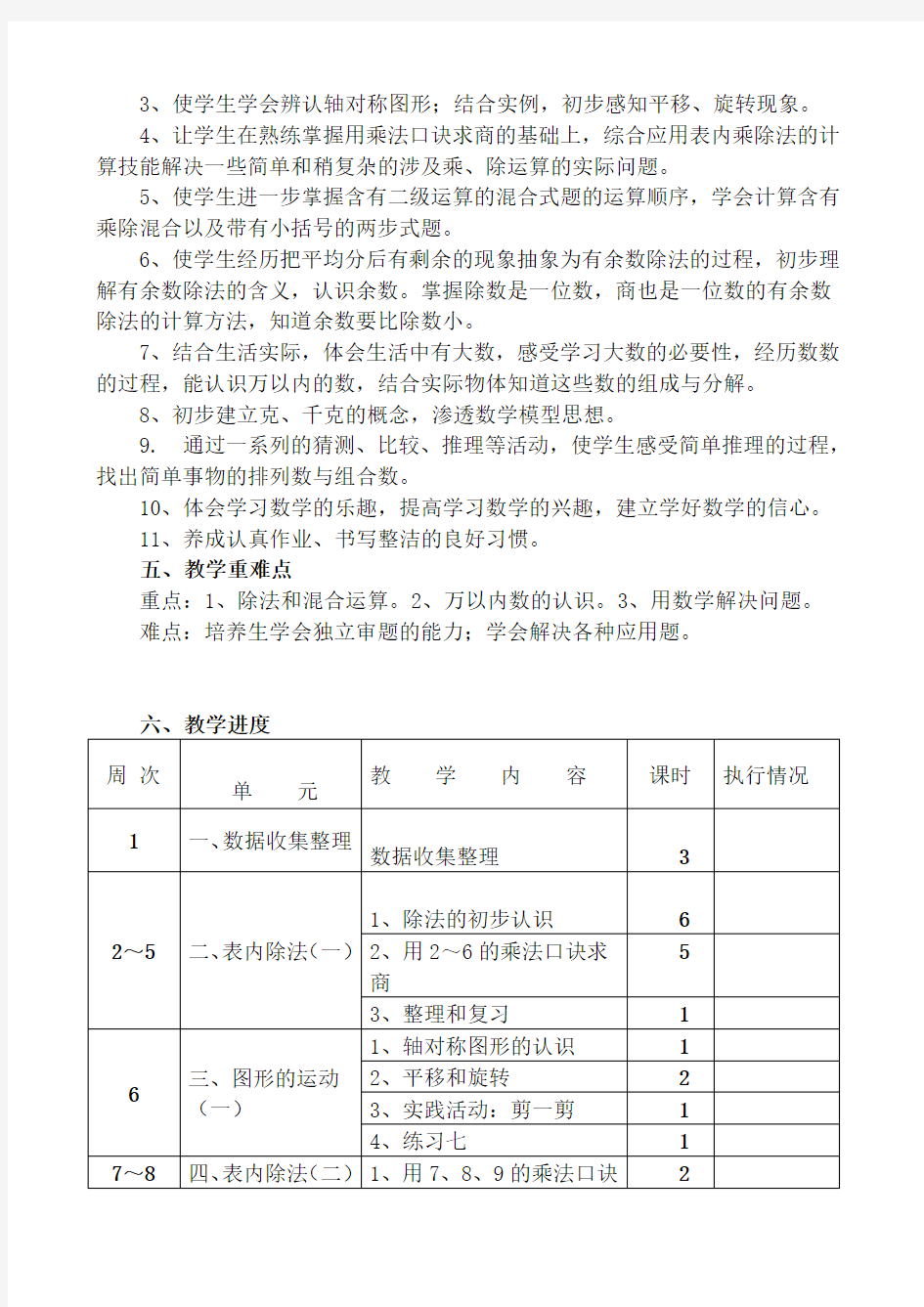 2018年新人教版小学二年级下册数学教学计划