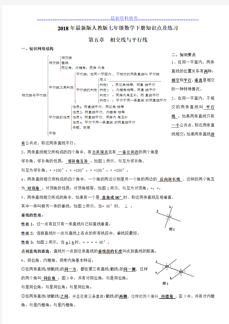 人教版七年级数学下册知识点及各章节典型试题