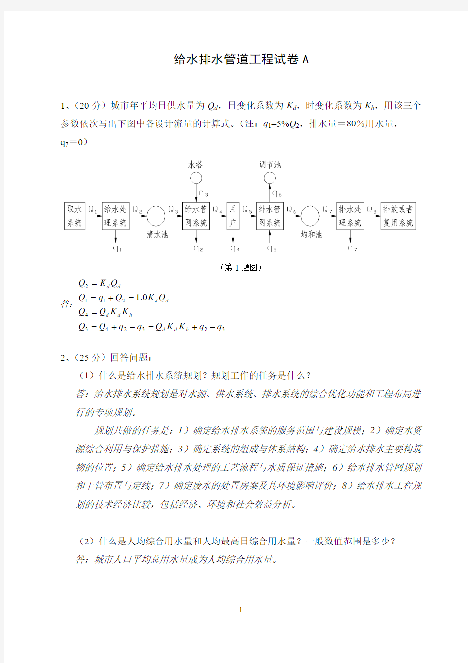 给水排水管道工程 试卷汇总