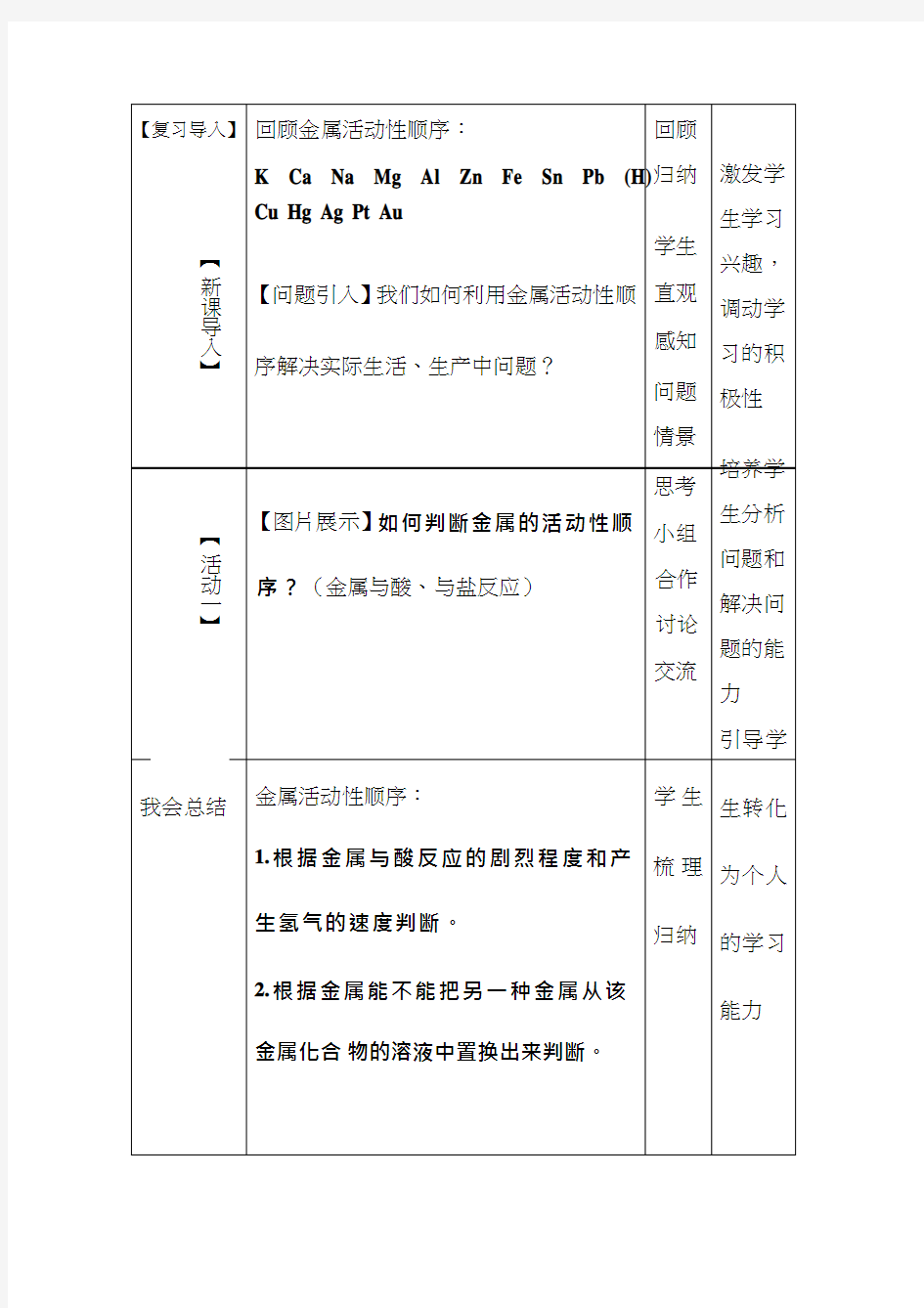 化学《金属活动性顺序》优质教案、教学设计