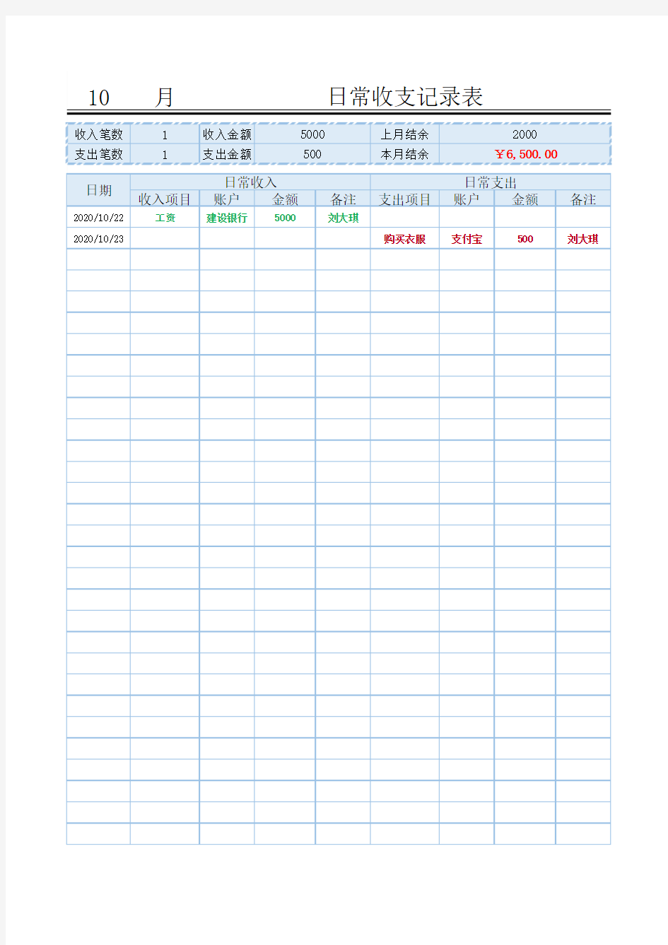 日常收支记录表