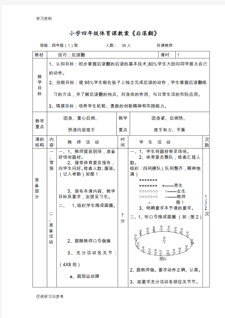 体育课教案《后滚翻》学习资料