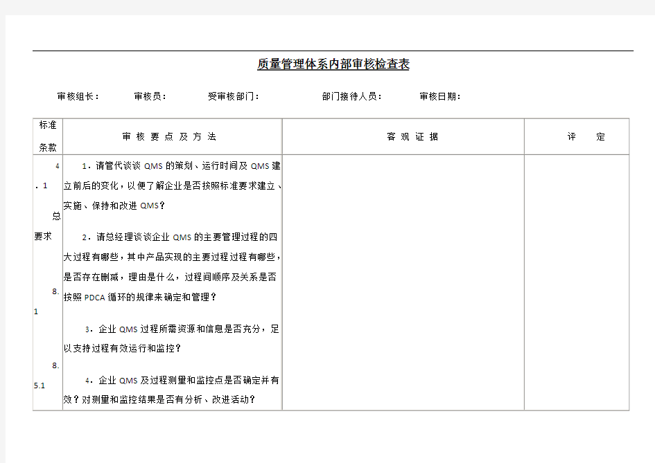 质量管理体系审核检查表(参考)