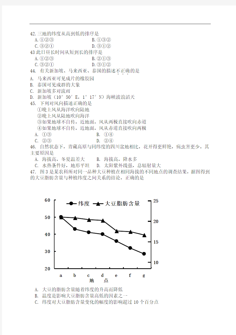 2008年广东高考文科综合地理试题及答案