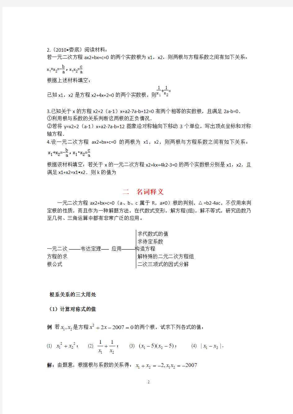 2013中考数学解题方法及提分突破训练：韦达定理及应用专题