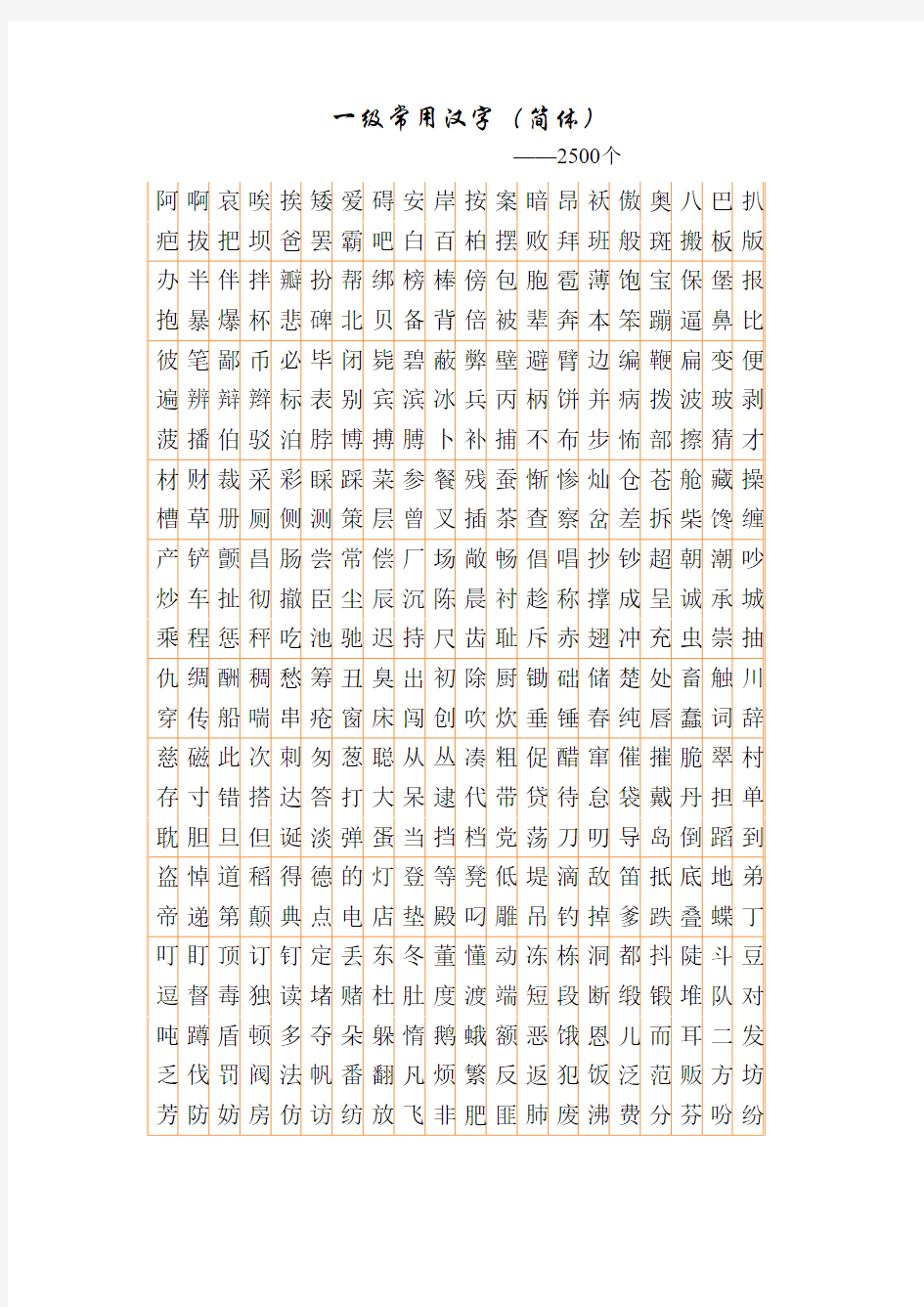 3500个(一、二级)常用汉字简繁及行楷对照表