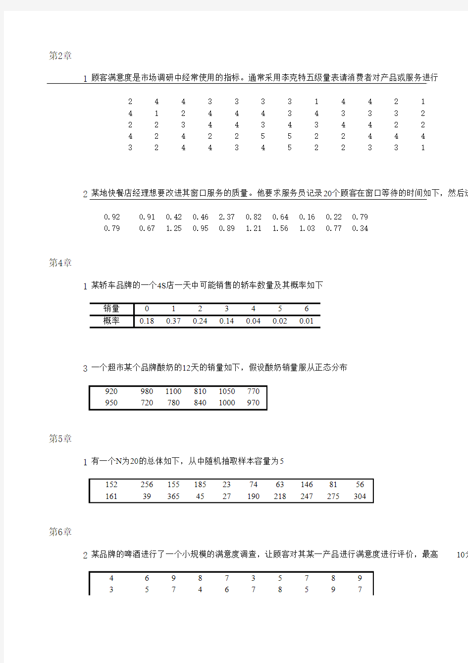 excel分析与应用的各章练习数据表