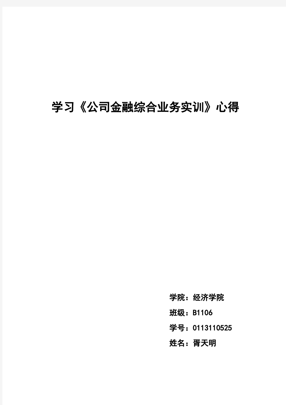 公司金融综合业务实训心得