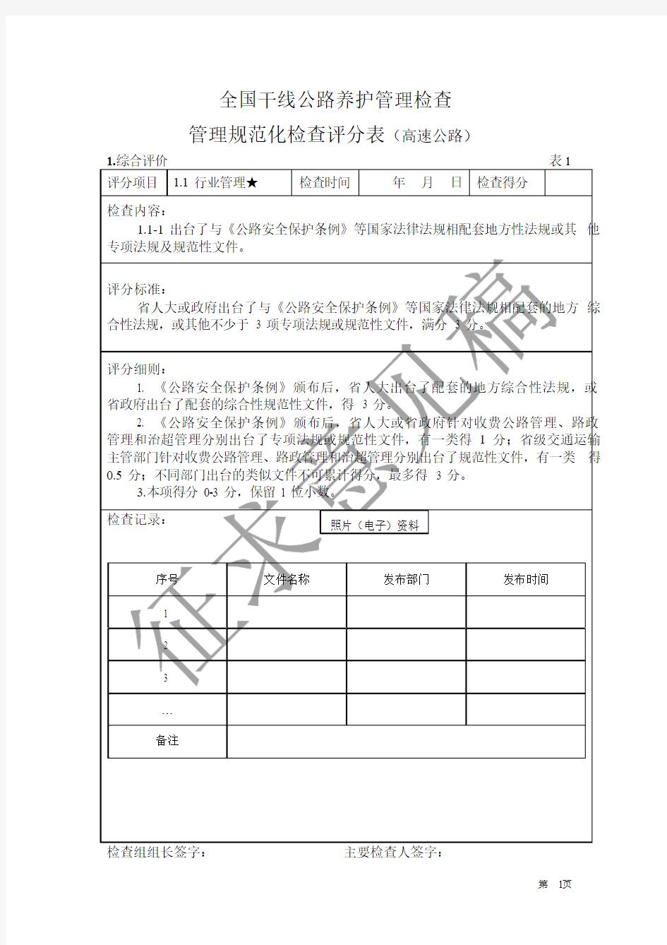 全国干线公路养护管理检查(高速公路)