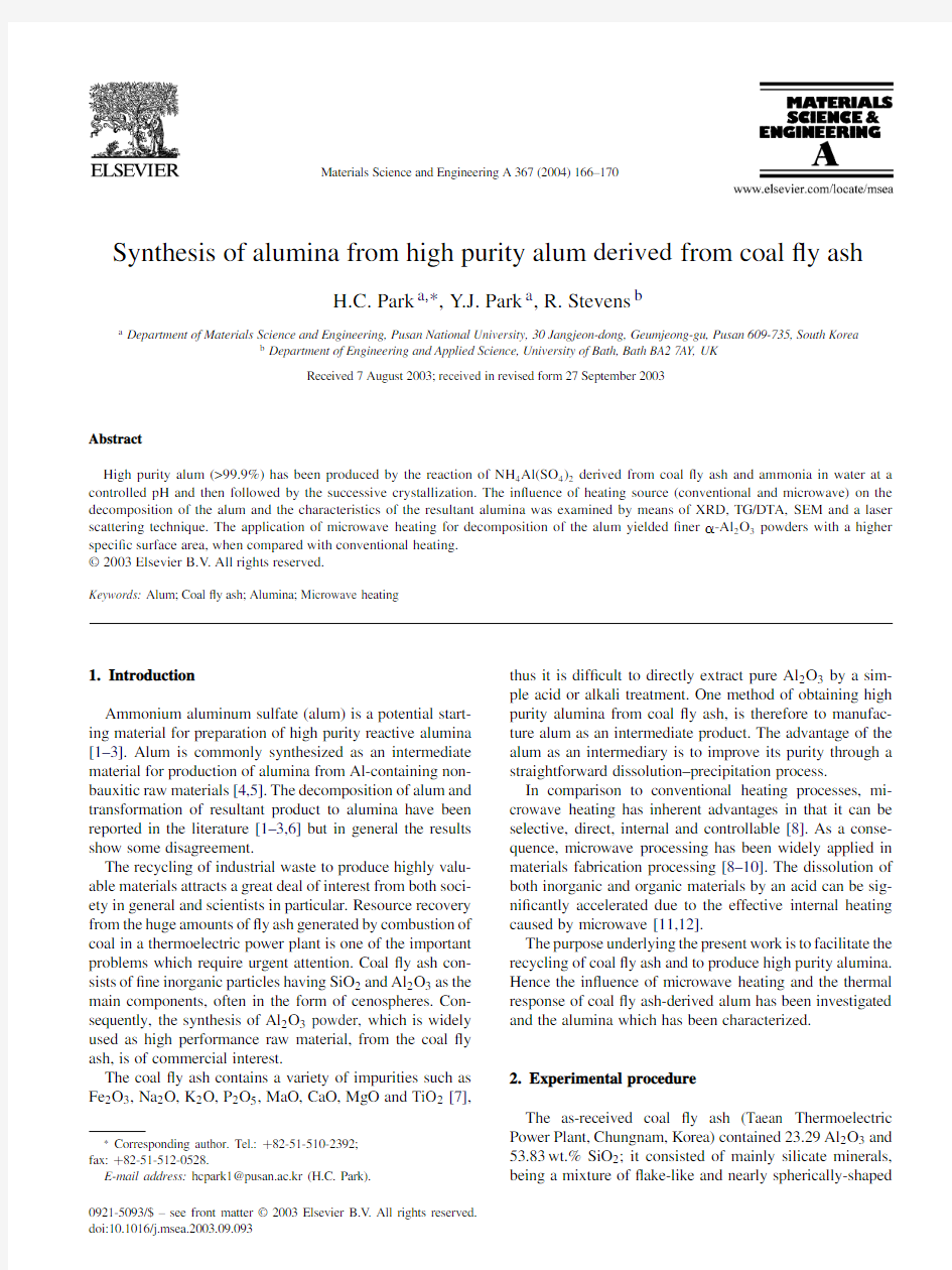 4Synthesis of alumina from high purity alum derived from coal fly ash