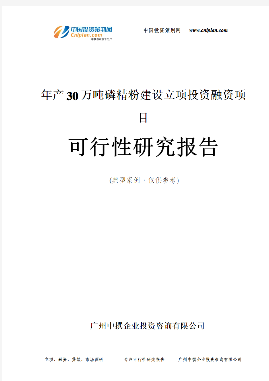 年产30万吨磷精粉建设融资投资立项项目可行性研究报告(中撰咨询)