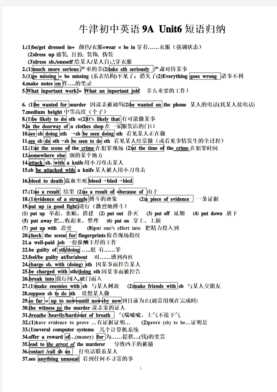 牛津初中英语9A_Unit6知识点归纳