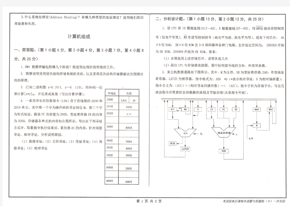 2018山东大学硕士研究生入学考试试题(计算机基础综合专业)科目代码851