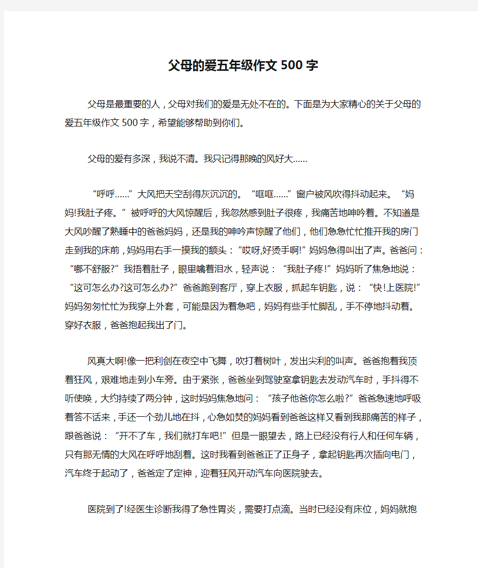 父母的爱五年级作文500字