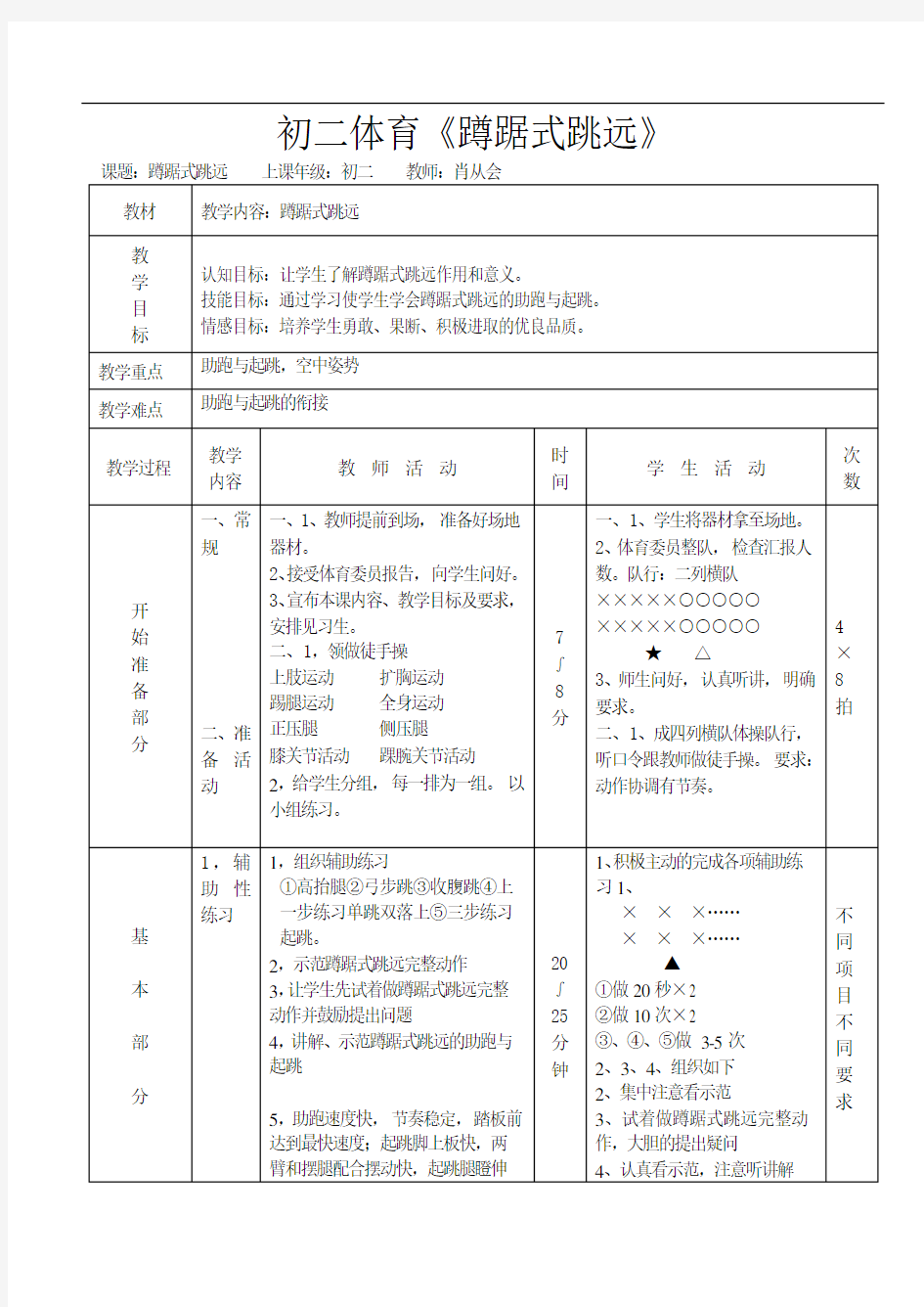 初中体育《蹲踞式跳远》教案