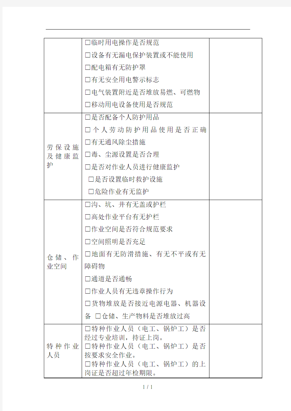 日常安全生产检查记录表(1)