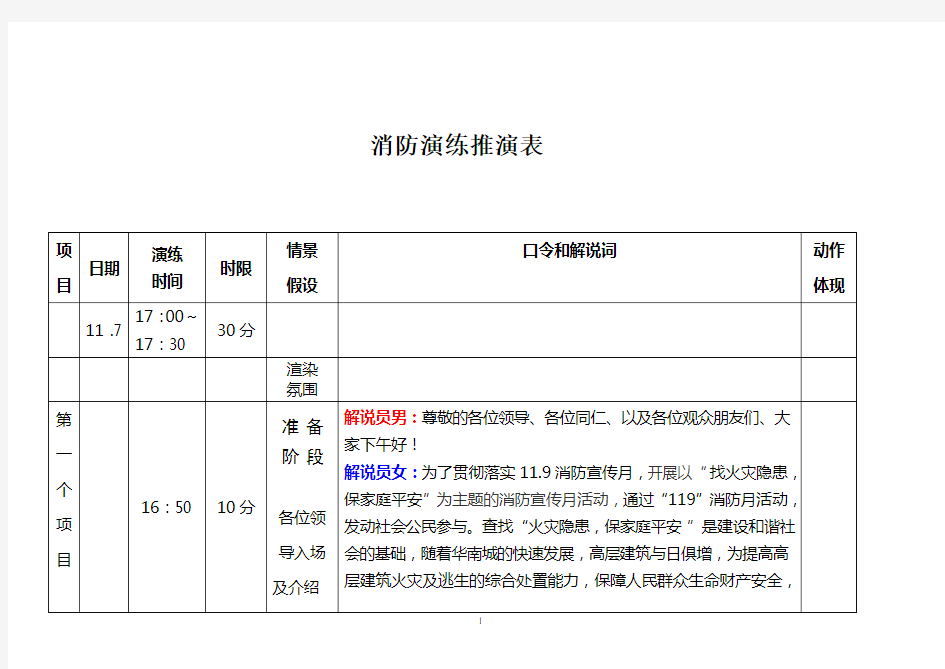 消防演习解说词