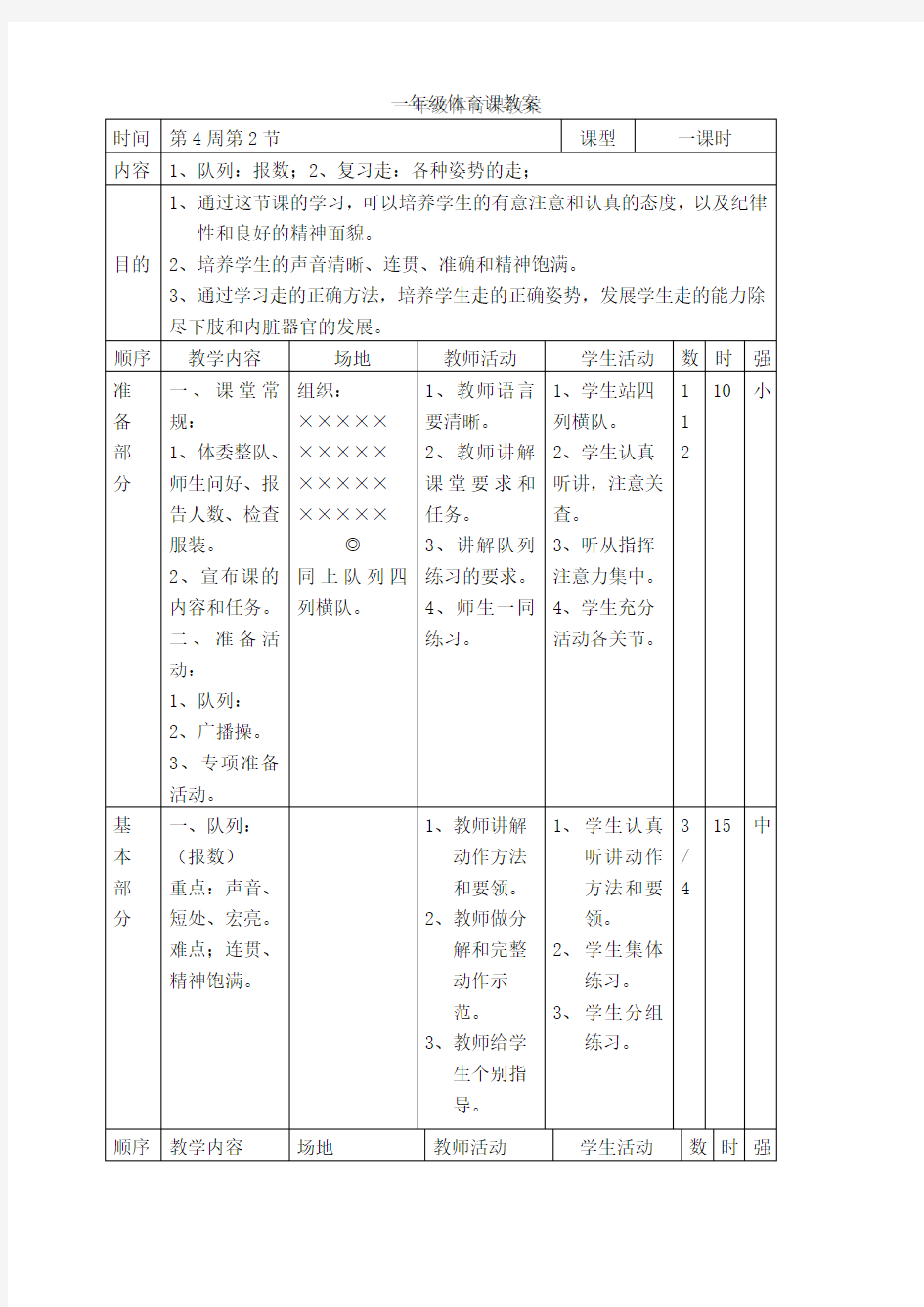 一年级体育教案全集