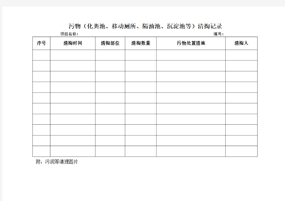 污物(化粪池、移动厕所、隔油池、沉淀池等)清理记录