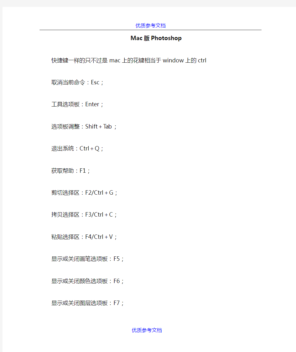 [实用参考]Mac 版Photoshop 快捷键大全