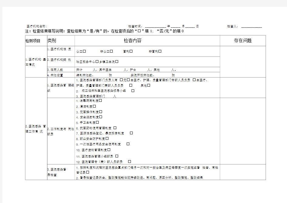 医院感染管理督导表