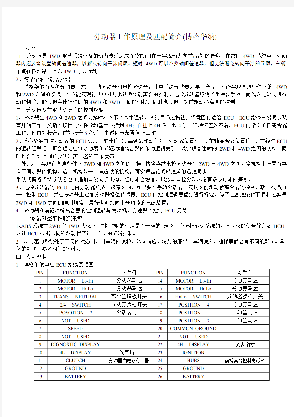 分动器工作原理及匹配简介(博格华纳)