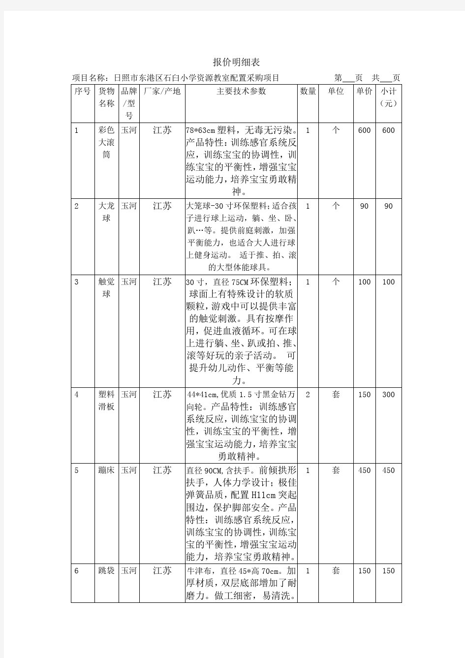 报价明细表