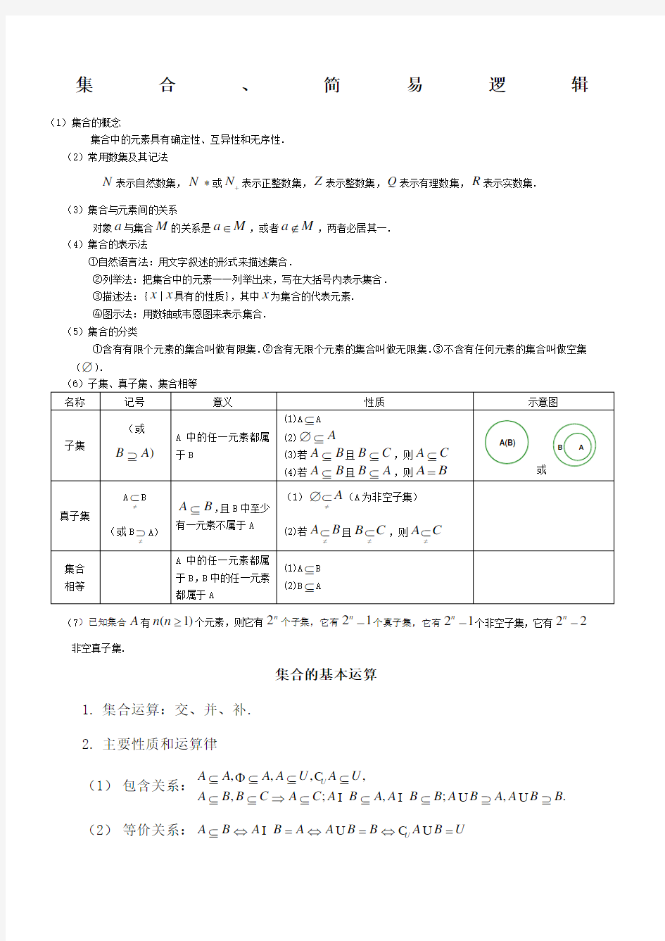 高考文科数学集合专题讲解及高考真题 含答案