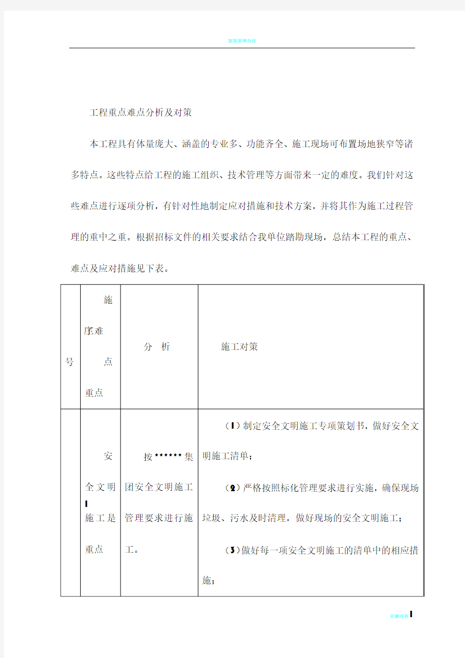 工程重点难点分析及对策