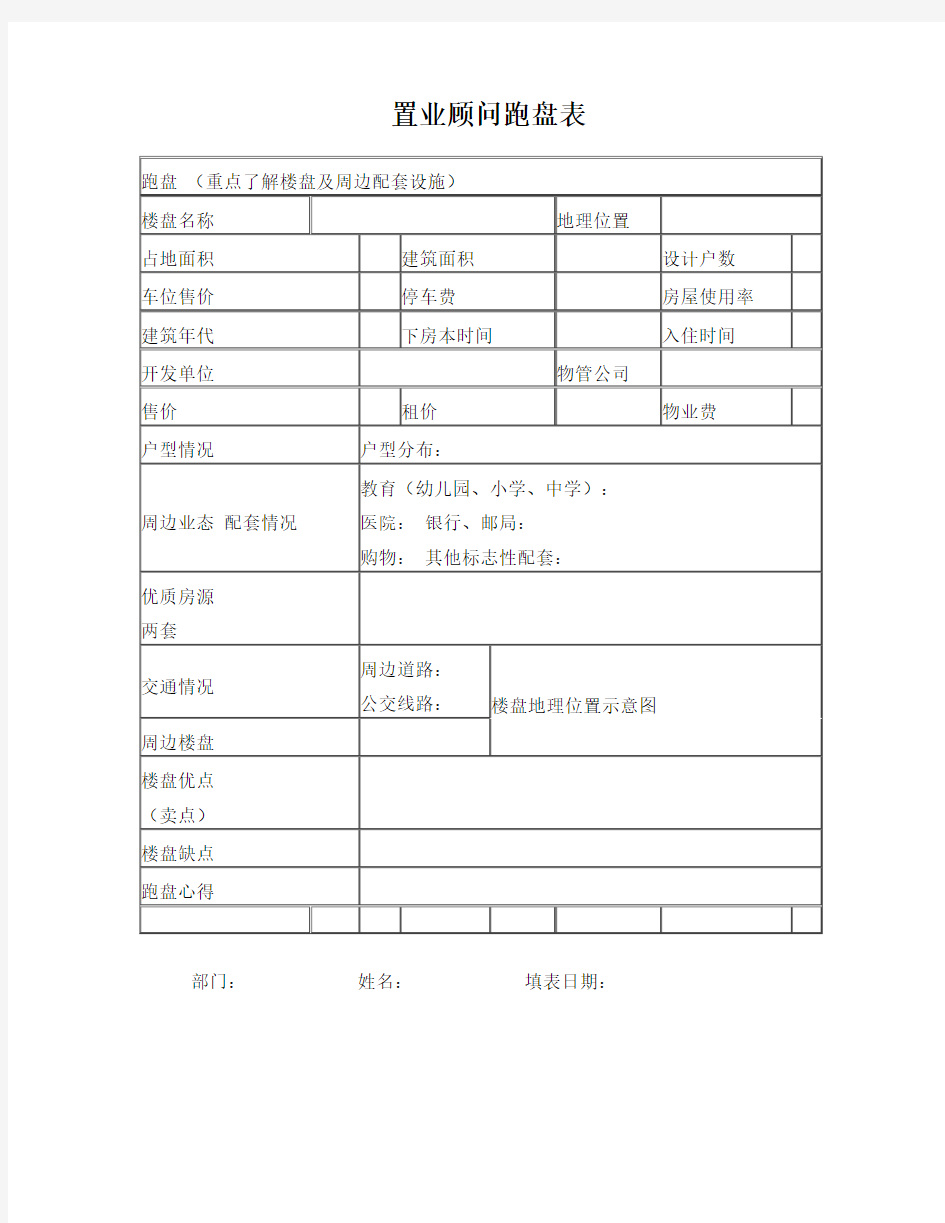 置业顾问跑盘表