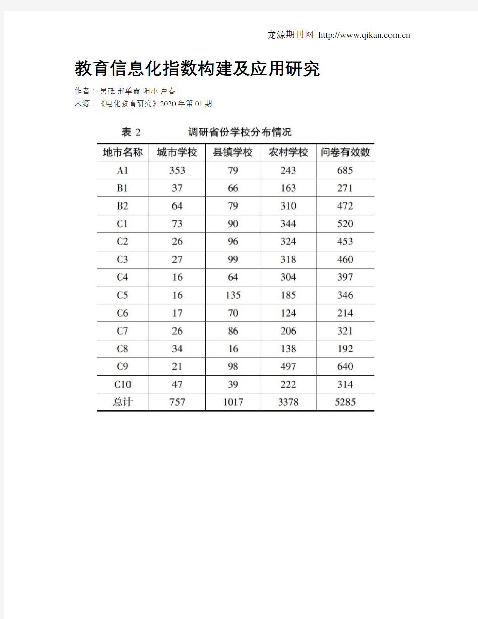 教育信息化指数构建及应用研究