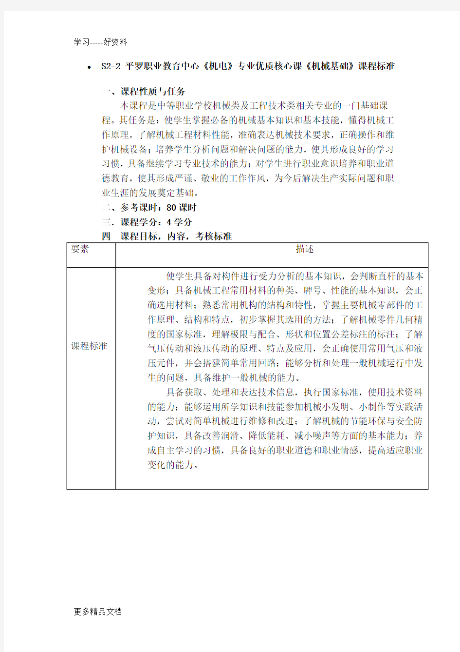 中等职业学校机械基础教学大纲教案资料