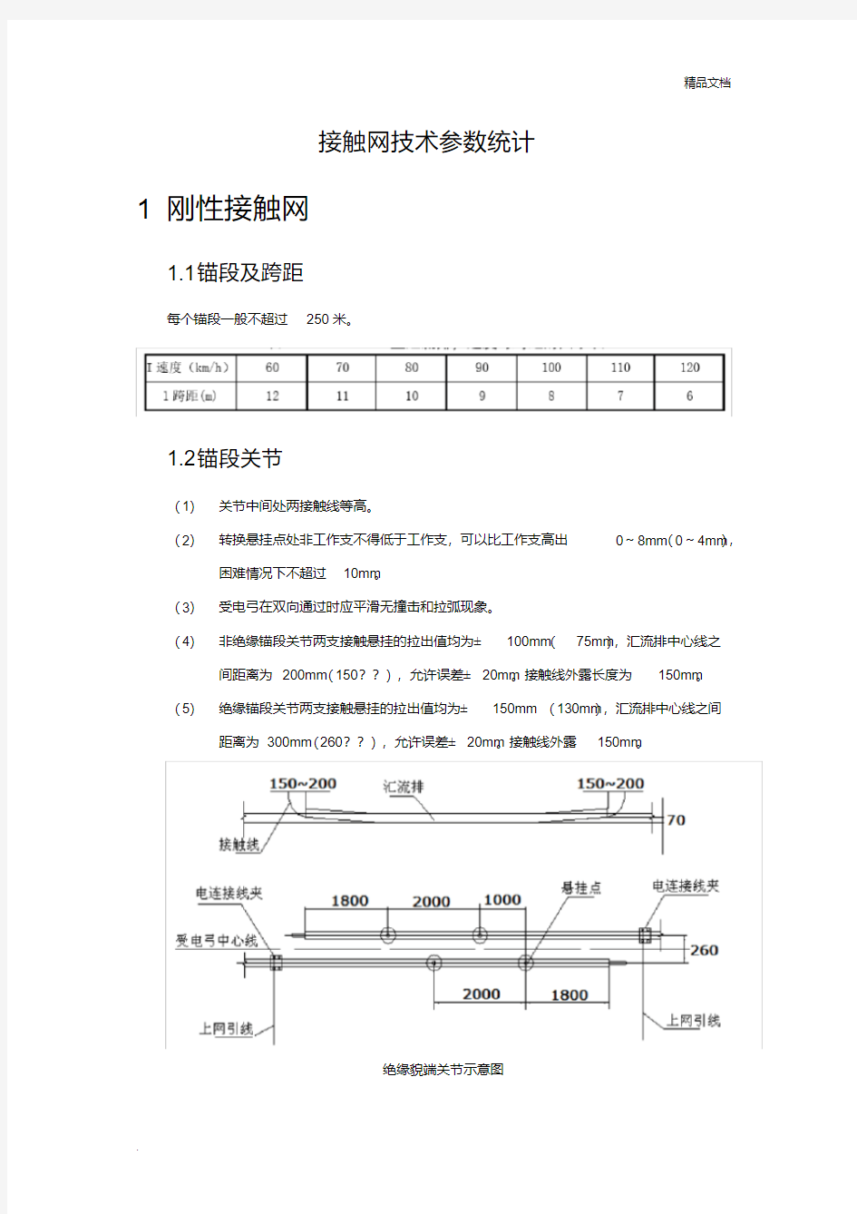 接触网技术参数统计