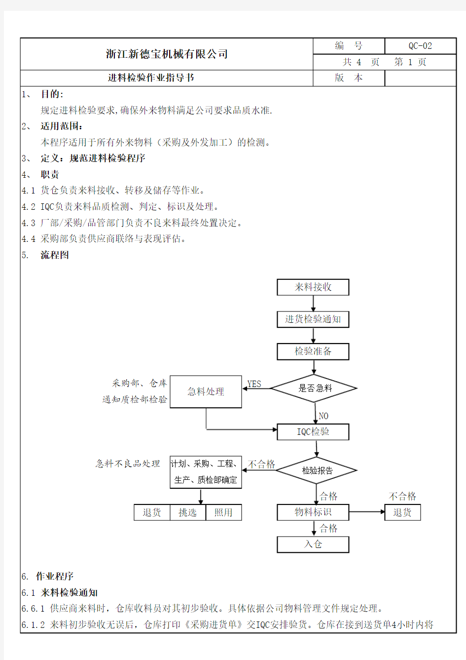 进货检验作业指导书