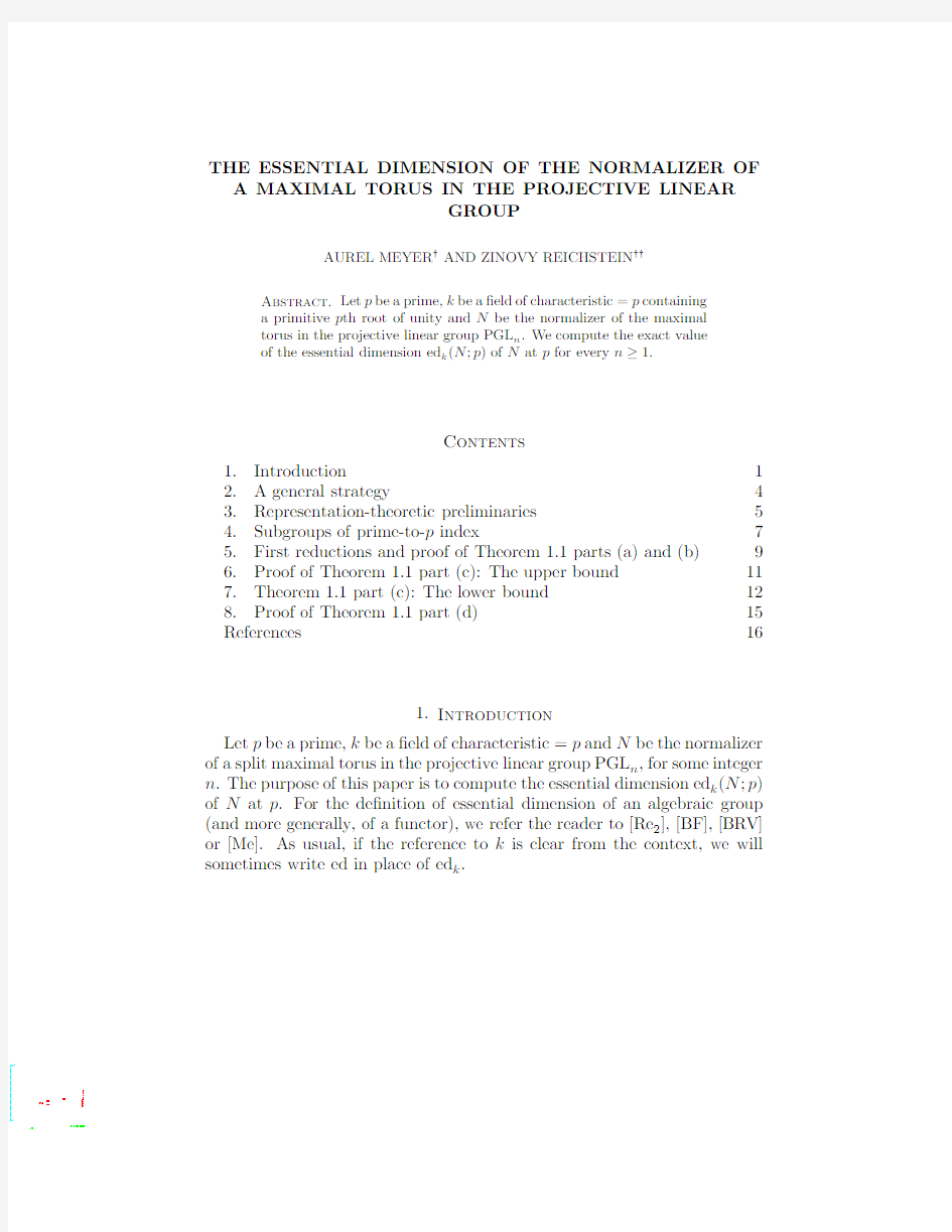 The essential dimension of the normalizer of a maximal torus in the projective linear group