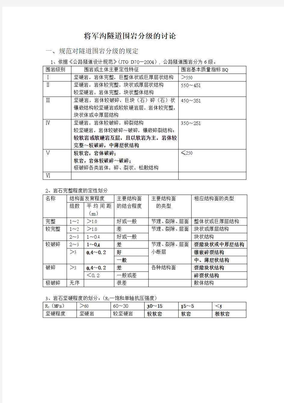 隧道围岩分级与硬度分类