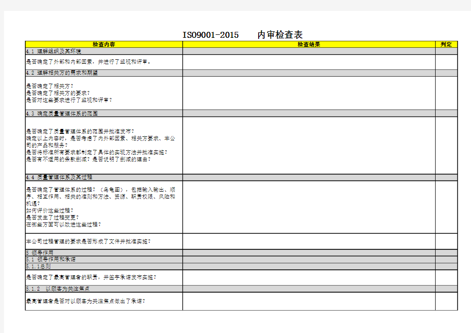 ISO9001-2015 内审检查表 (01)