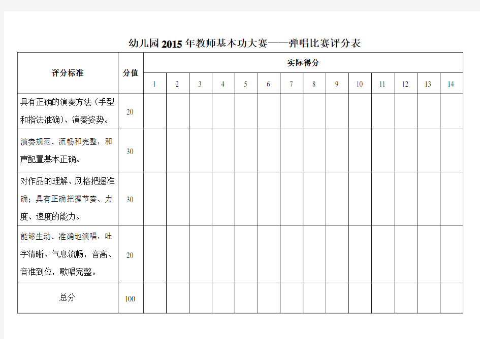 幼儿园弹唱比赛评分表