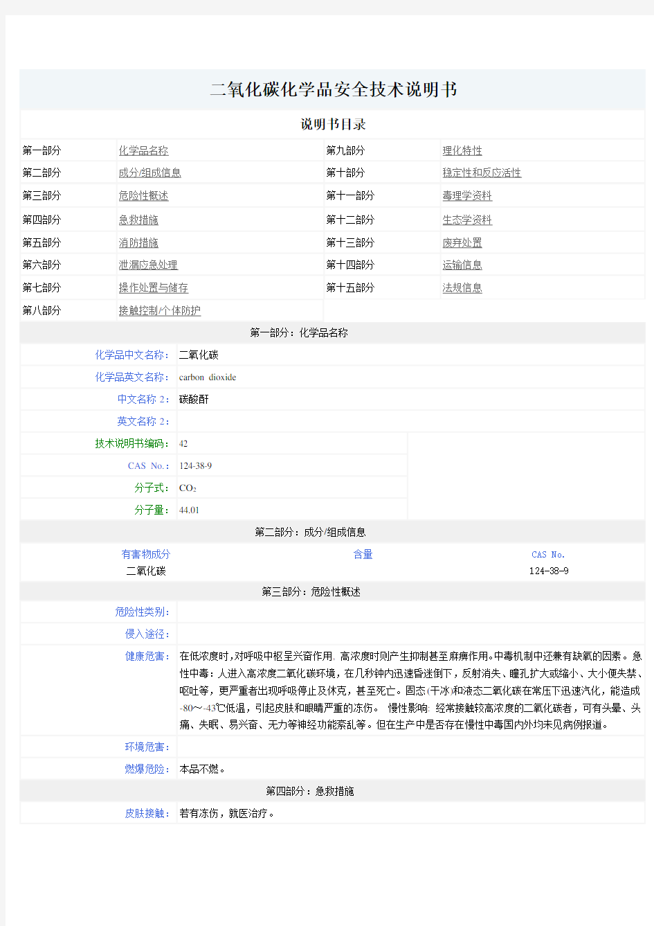 二氧化碳MSDS