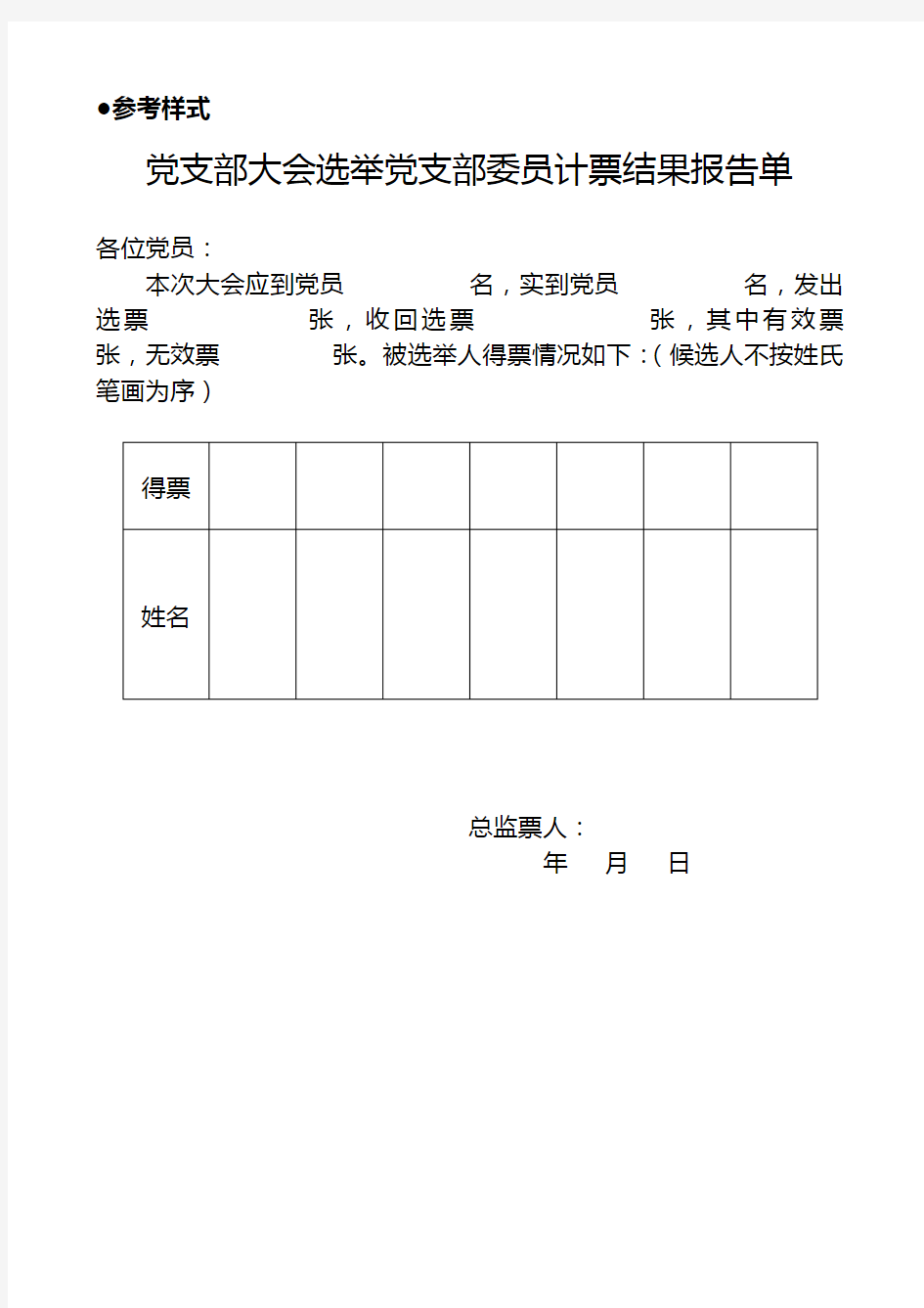 7.党支部大会选举选举计票结果报告单